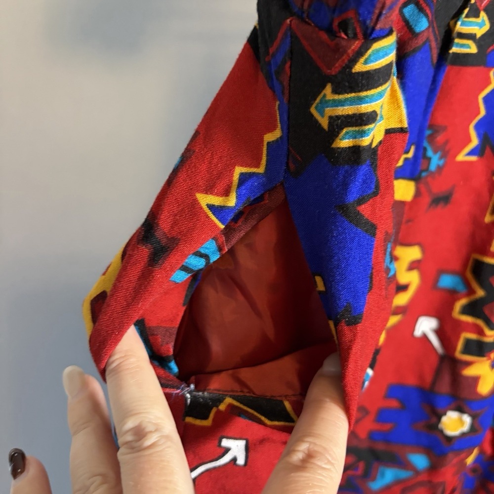 VTG Worthington Large Southwest Artsy Abstract Hippie Maxi Skirt Red 90s Pockets - Picture 3 of 10